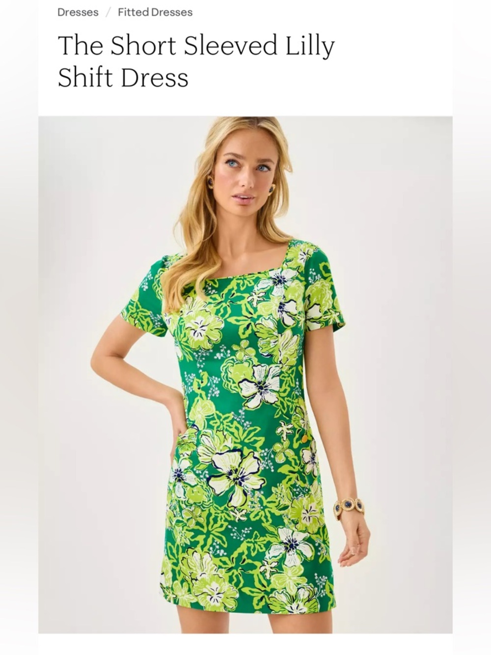 Lilly Shift Dress - Green Floral Short Sleeve Short Sleeved Lilly Shift Dress